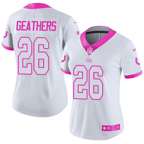 Women's Limited Clayton Geathers Nike Jersey White/Pink - #26 Rush Fashion NFL Indianapolis Colts